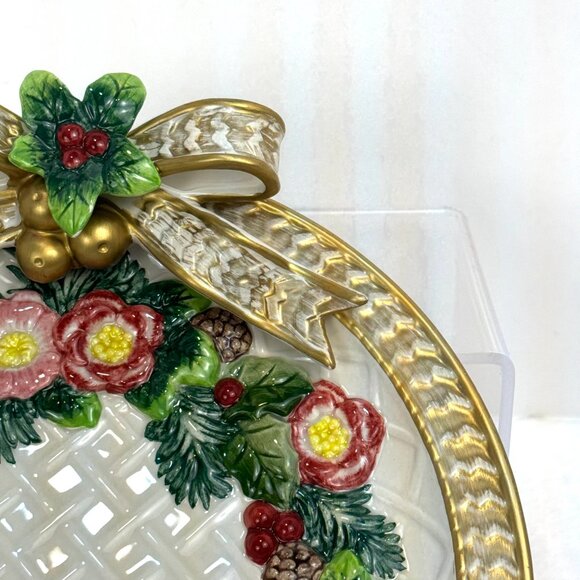 Fitz and Floyd Classics Christmas Raised Ribbon Wreath Canape Plate Red Vintage - Picture 7 of 15